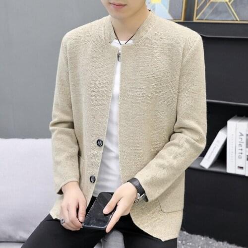 2021 autumn and winter new mens knitted cardigan youth Korean fashion stand-up collar sweater trend jacket