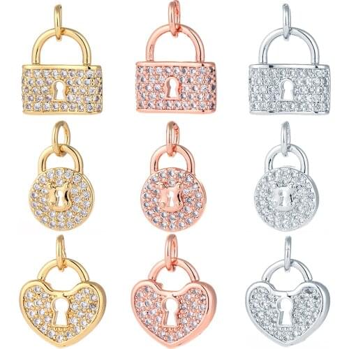 Lock Charms for Earrings Necklace Making Supplies Accessories Gold Designer Pendant Diy Charm Charms Metal Copper CZ Zircon