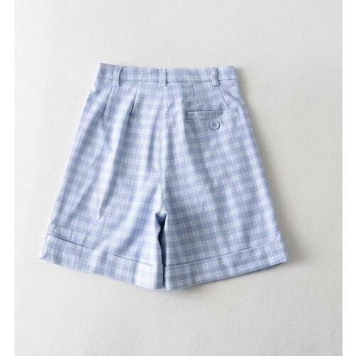 Casual Women Soft Cotton High Waist Shorts 2021 Summer Fashion Ladies England Style Straight Shorts Female Plaid Shorts