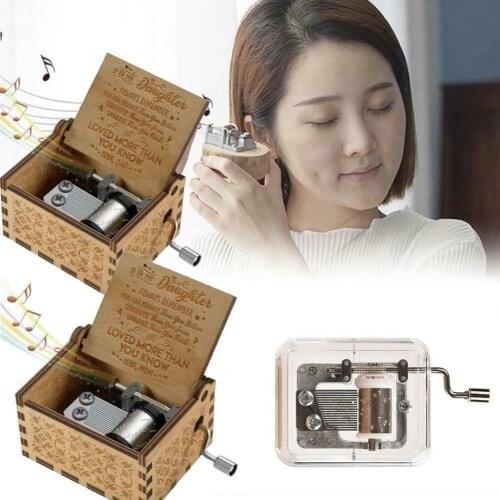 Christmas Gift Hand Crank Wooden Engraved Music Box Design Mom/Dad to Daughter Ornament Kid Toy Gift birthday present
