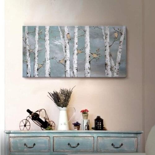 Hand-Painted Oil Painting On Canvas Wall Art Landscape Forest Gold Bird Artwork For Living Room Bedroom Office Decor Picture Hot