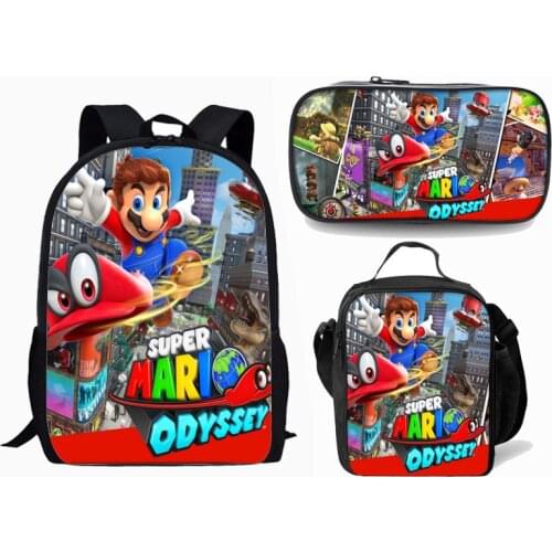 3pcs/set Rucksack Students Girls Boys Knapsack Pretty Surprise Gift Schoolbag Mario Bros Backpack for kids teens Mochilas