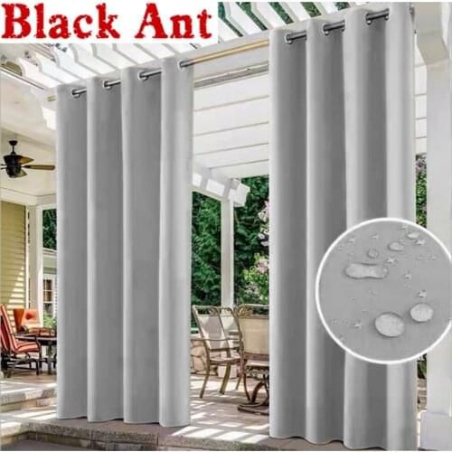 Outdoor Waterproof Gray Curtain For French Door Porch Pergola Solid Window Curtains Blackout Patio Grommet Top Finished X-JD1051