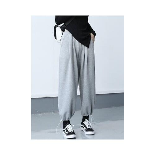 Spring 2021 loose straight high-waisted sport wide legs bound feet nine-cent casual trousers drawstring trousers womens trouser