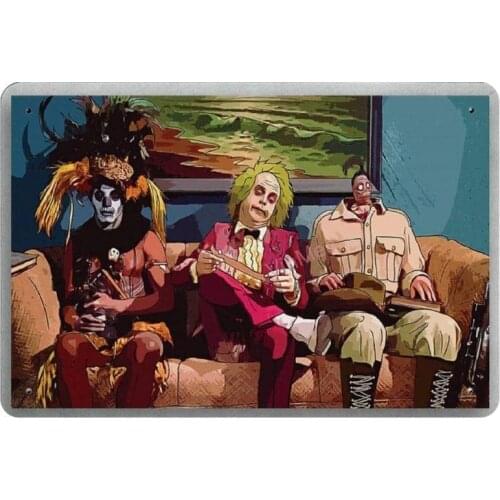 Vintage metal poster with English text "Michael keaton beetlejuis ", metal can for wall decoration, 12.0 x 18.0 in