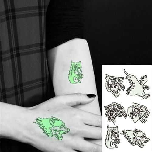Waterproof Temporary Luminous Tattoo Sticker Tiger Eagle Horse Big Animal Roaring Head Flash Fake Tatto for Women Men