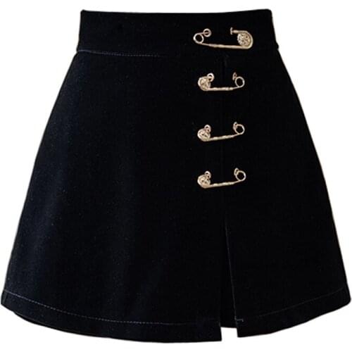 PERHAPS U Black Velvet Mini Short Empire Skirt Pin Plus Size S0278