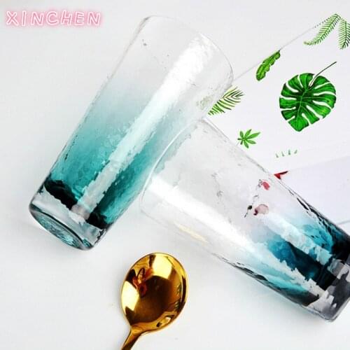 XINCHEN 2020 Nordic Aegean Gradient Blue Hammer Grain Transparent Glass Household Water Cups Milk Cups Teacup Beer Mug