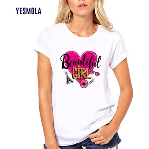 YESMOLA Womens T-shirt Beautiful Girl Letter Print Harajuku Women Kawaii Cartoon Streetwear Tshirt Female Casual T-shirt