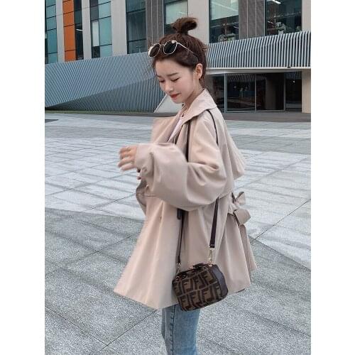 Womens Windbreaker Spring Autumn New Korean Fashion Loose High-quality Double-breasted Lace-up Long-sleeved Feminine Coat M093