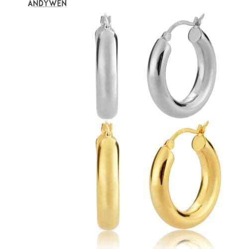 ANDYWEN 15mm Hollow Hoops Closed Claps Circle Loop 925 Sterling Silver 2020 Fashion Women Luxury Jewelry Piercing Pendiente