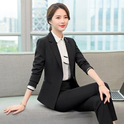 Ladies suits autumn and winter new fashion single buckle Slim professional wear slim trousers temperament womens two-piece suit