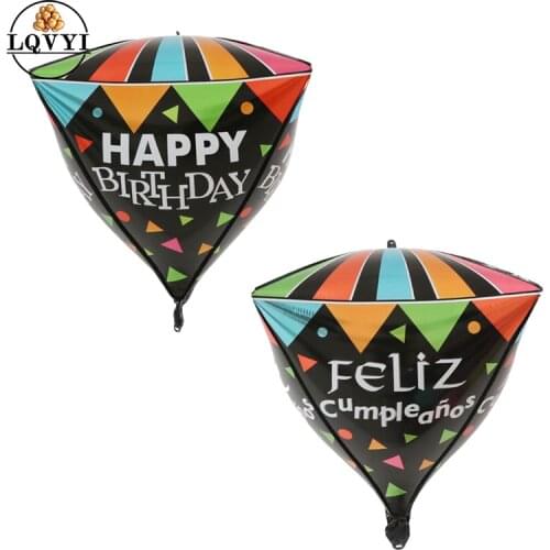 1pc 24inch 4D Cube Square Diamond Round Aluminum Balloons Feliz Cumpleanos Happy Birthday Decoration Foil Balloon Wedding Celebr