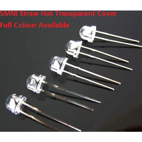 100PCS 5MM Straw Hat DIP LED Red Yellow Green Blue Warm White Transparent Cover high bright F5 quality bead light emitting diode