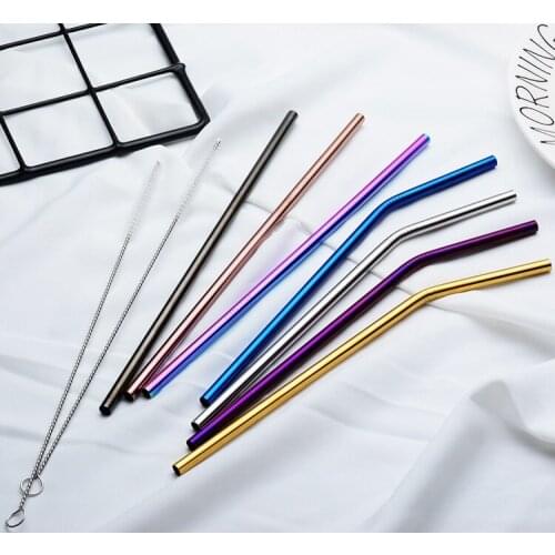 100pcs Colorful Stainless Steel Drinking Straw 21.5cm Straight Bent Reusable Straws Party Bar Accessories wen6661