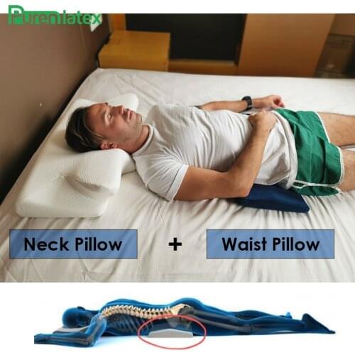 14cm 2 Pcs Contour Orthopedic Memory Foam Cervical Pillow And Waist Pillow Set For Side Protect Spine Back Sleepers