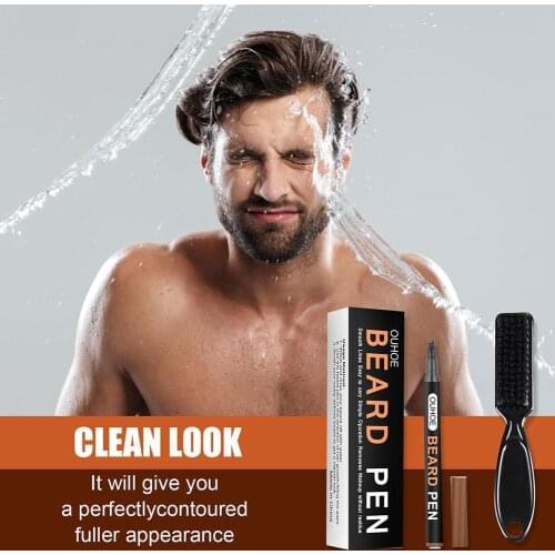 4 Fork Tip Beard Pen Beard Filler Pencil And Brush 2 Colors Beards Waterproof Moustache Coloring Hair Shaping Beauty Tools Set