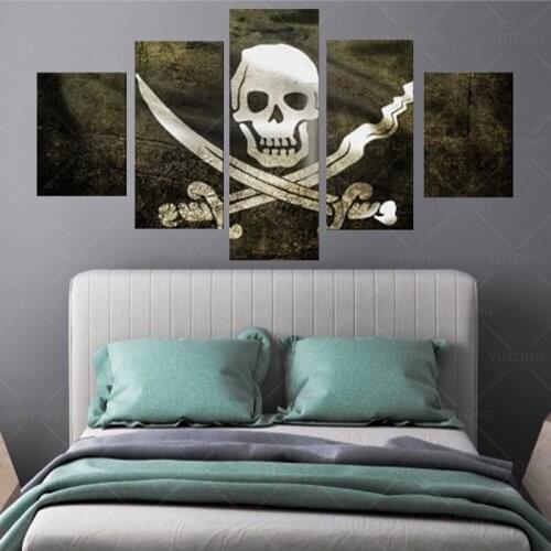 5 Panel Skull Pirate Posters and Prints Canvas Painting Room Decoration Cool Retro Pop Wall Art Picture Home Decor Mural