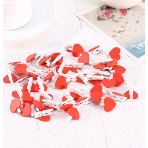 50Pcs Mini Heart Love Wooden Clothes Photo Paper Peg Pin Clothespin Craft Postcard Clips for Home Wedding Gifts Decor Supplies