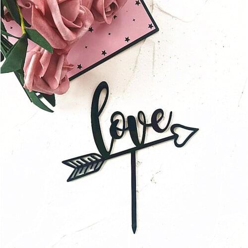 Acrylic Wedding Cake Topper Love Red Arrow Heart Anniversary Cupcake Topper for Valentines Day Wedding Party Cake Decorations