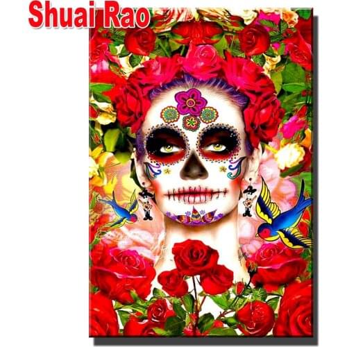 5D full diamond diy diamond painting oil painting sexy Red Rose Skull woman decorative painting living room bedroom dining room