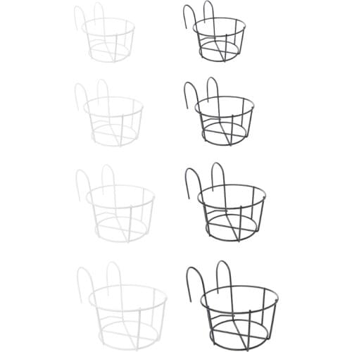 Balcony Round Flower Pot Basket Iron Railing Fence Hanging Potted Plant Holder M68E