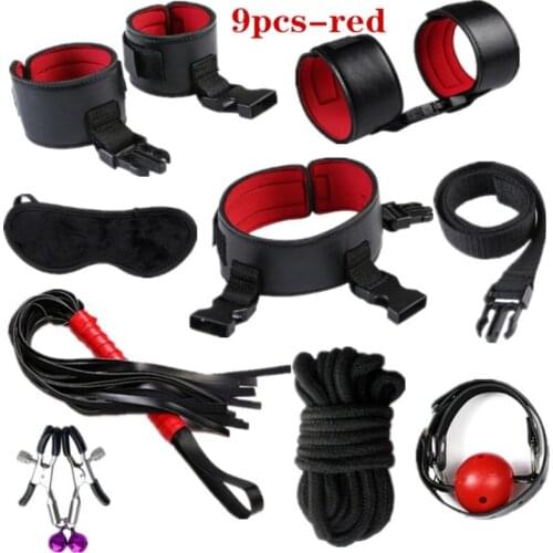 BDSM Suit Exotic Sex Products Leather Bondage Bundle Set Handcuffs Eye Mask Sex Toys Whip Tail Plug Female Products