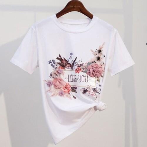 White Pure Cotton Short-sleeved T-shirt Female 2021 Summer New Korean Version Loose and Thin Flower Embroidery Top Ins Tide