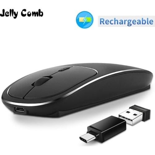 Jelly Comb USB C Wireless Mouse Rechargeable 2.4G Wireless Metal Mouse Slim Silent Type C Mice for Macbook Laptop Notebook PC