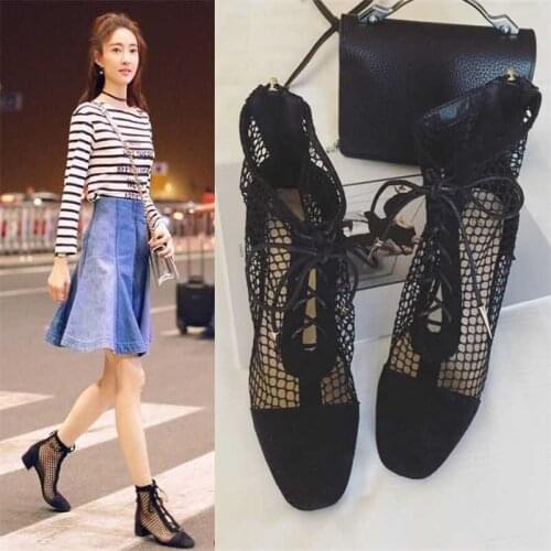 Thick heel boots for women 2020 summer new web celebrity sexy street shot net boots for women ankle boots