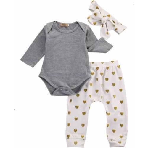 Uk Newborn Infant Baby Girls Clothes T-shirt Tops+pants Leggings+headband Outfit