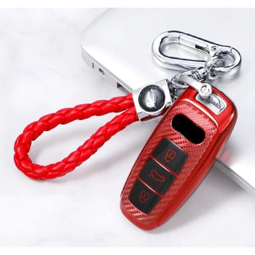 TPU Carbon Fiber Car Remote Key Case Cover Key Chain for Audi A6 A6L A7 A8 Q8 E-tron C8 D5 2019 2020 2021 Protector Accessories