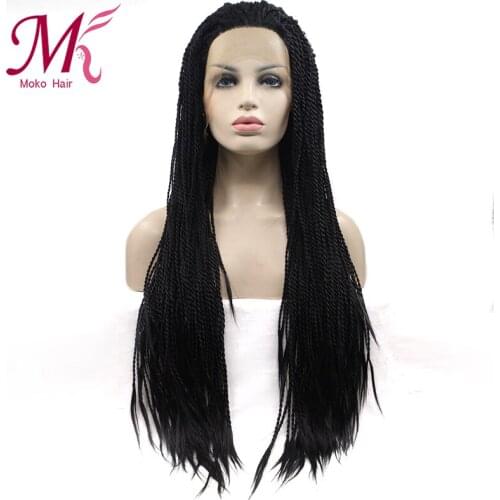 Moko Black High Temperature Cosplay Wig Synthetic Lace Front Wigs for Women Micro 2x Twist Braided Lace Braids Wig