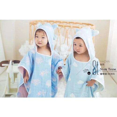 YAZAN 6-layer Cotton Gauze Bath Towel Infant Child Without Fluorescent Hooded Cloak Bath Towel baby care