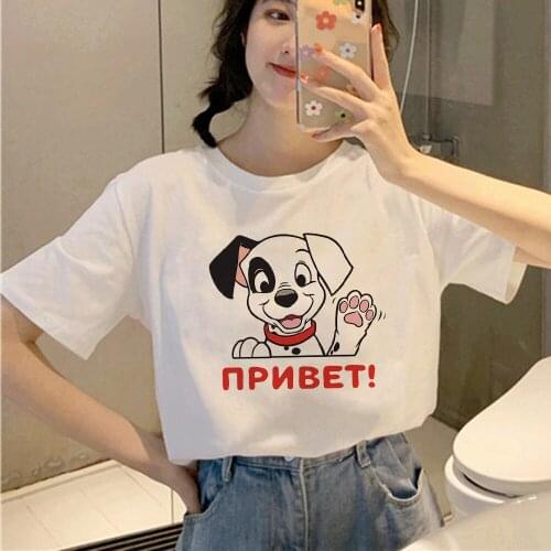 Disney 101 Dalmatians T Shirt Women Vintage White Tee Shirt Femme Summer Top Clothes Little Spotted Dog Graphic Tshirt