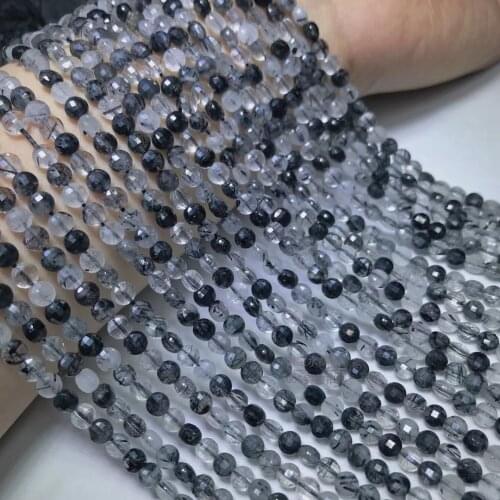 ICNWAY Rutilated Quartz Natural Gemstone 3x4mm 4x6mm Faceted Coin Beads for Silver 925 Jewelry Making Necklace 15inch