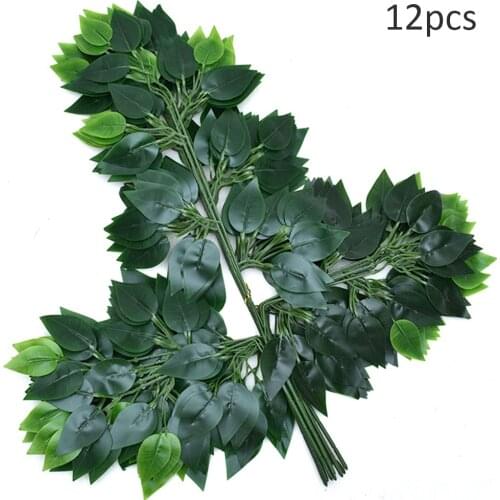 12Pcs/Branch Simulation Plant Artificial Ficus Leaves Plastic Tree Real Touch Fake Flower Party Home Decor Wedding Decoration