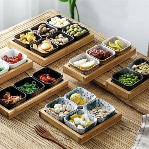 Japanese Style Ceramic Fruit Snack Plate Creative Small Dessert Dish with Tray Porcelain Household Sauce Dish Kitchen Tableware