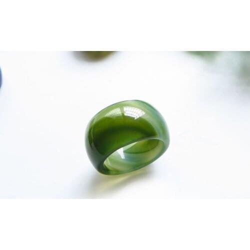 Natural agate jade ring Unique personality Index finger green chalcedony agate mens finger ar05