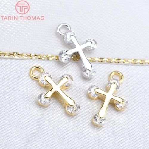 6PCS 13MM 24K Champagne Gold Color Plated Brass with Zircon Cross Charms Pendants High Quality Diy Jewelry Accessories