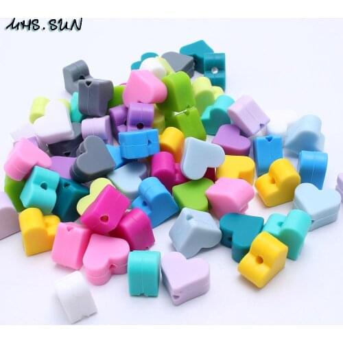 MHS.SUN 50pcs 15mm food grade silicone beads heart teether beads diy for baby teething pacifier chain chewing necklace no BPA
