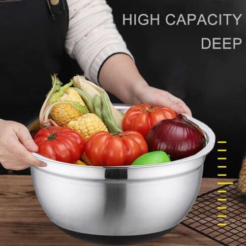 Stainless Steel Mixing Bowl Ergonomic Non-slip Silicone Bottom Salad Mixer Bowls Easy Clean Bowl Kitchen Utensil Cooking Tools