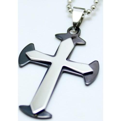 Fashion Gift Black Unisexs Stainless Steel Cross Pendant Necklace Chain