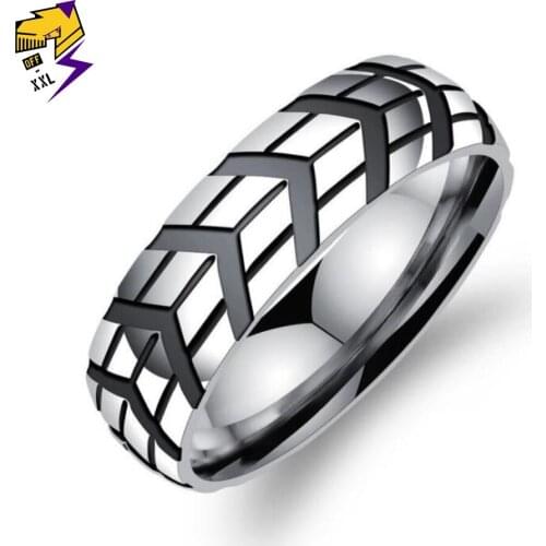Trend Tire Tread Style Grooved Rings Men Jewelry High Quality Stainless Steel Black Arrow Finger Ring for Women