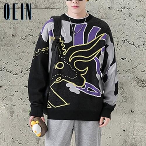 OEIN Autumn Men Harajuku Sweaters Round Neck Fashion Streetwear Pullover New 2021 Mens Casual Long Sleeve Hip-Hop Trendy Sweater