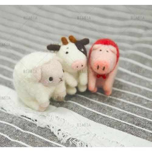 Piglet, calf, lamb wool needlepoint kit wool felt needle felting decoration craft needlecraft DIY ha