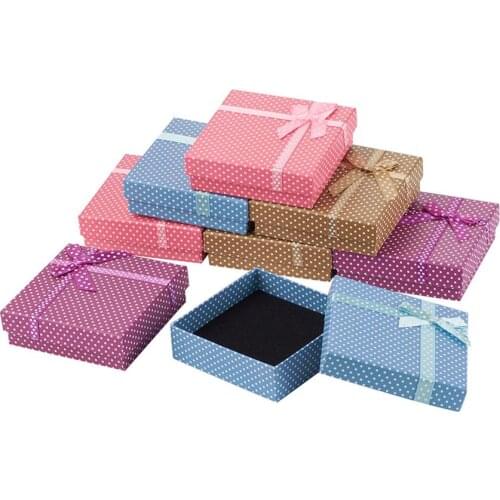 Pandahall 12pcs Jewelry Set Box Square Gift Box with Bowknot For Necklaces Earrings Rings Packaging Mixed Color 9x9x3cm 9x7x3cm