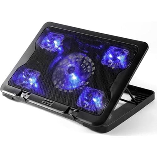 Quiet Laptop Cooling Pad LED Base Stand for Macbook Laptop Notebook Peripherals 2 USB Ports Five Big Cooling Fan Cooling Pad