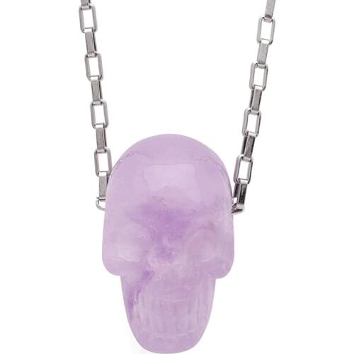 Hainon Skull Necklace Punk Stainless Steel Chain Gothic Biker purple Natural stone Pendant For Men/Women Party Gifts