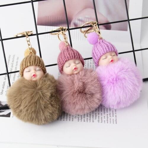 Plush doll, cute sleeping doll, car keychain, cute baby pendant, couple pendant, school bag pendant